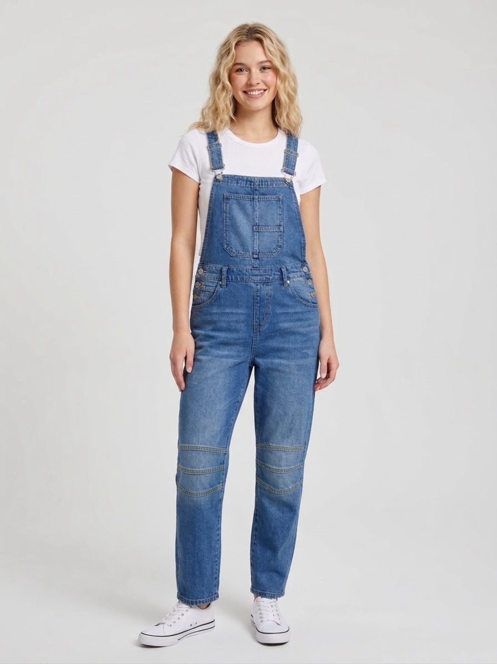 Classic Light Blue Denim Women's Overalls with Relaxed Straight Leg